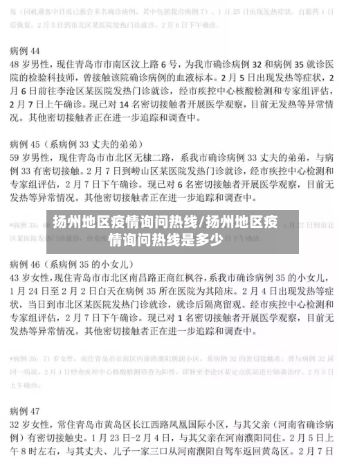 扬州地区疫情询问热线/扬州地区疫情询问热线是多少