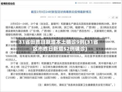 31省份昨日新增本土确诊9例(31省区市昨日新增52例确诊)