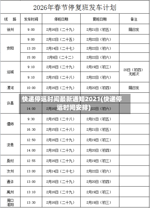 快递停运时间最新通知2021(快递停运时间安排)