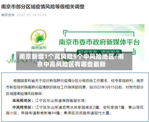 南京新增1个高风险5个中风险地区/南京中高风险区有哪些最新