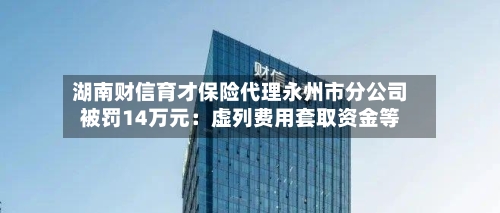 湖南财信育才保险代理永州市分公司被罚14万元：虚列费用套取资金等