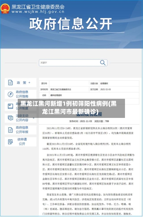 黑龙江黑河新增1例初筛阳性病例(黑龙江黑河市最新确诊)