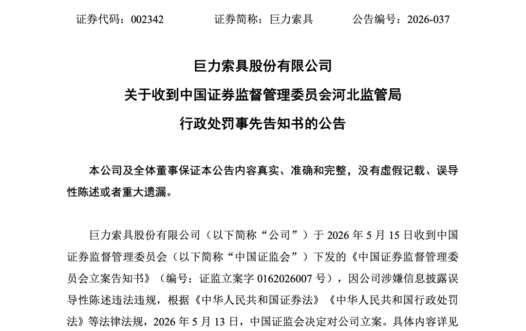 巨力索具，高额罚单来了